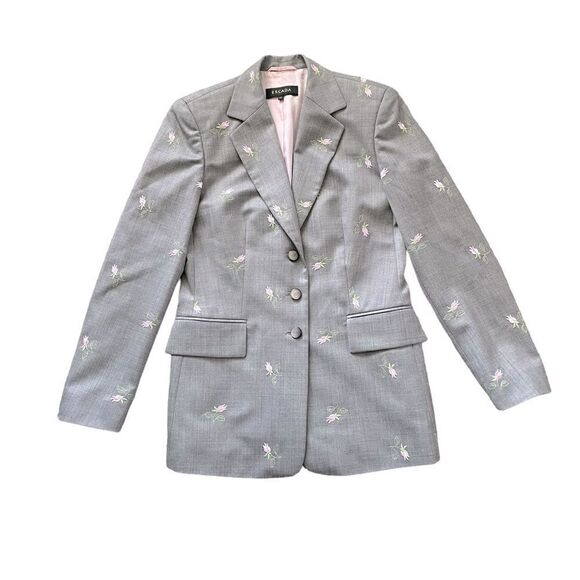Vintage ESCADA Rose Embroidered Blazer Suit Jacket Gray Pink Size Small - Picture 1 of 12